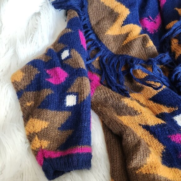 Vintage 90s Oversized Mohair Cardigan Sweater M Fringe Fuzzy Southwestern - Picture 16 of 16